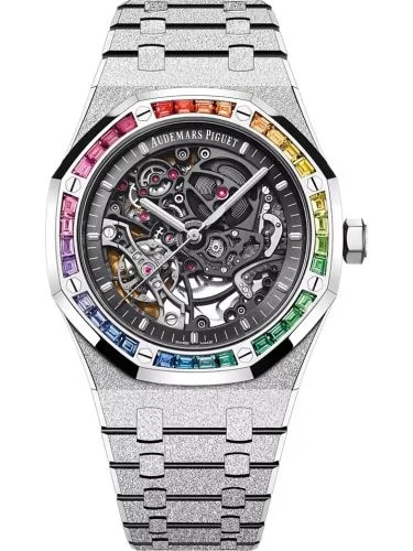 Royal Oak 41 Double Balance Wheel Openworked Frosted White Gold - Rainbow