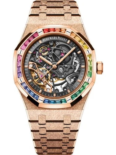 Royal Oak 41 Double Balance Wheel Openworked Frosted Pink Gold / Rainbow