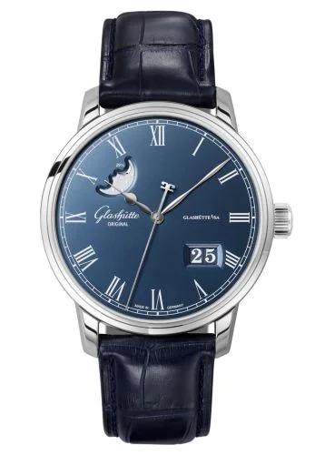 Senator Panorama Date Moonphase Stainless Steel / Blue / Alligator / Pin