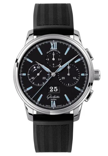 Senator Chronograph Panorama Date Stainless Steel / Black / Rubber / Pin