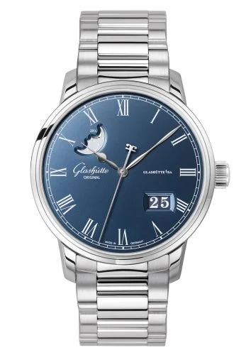 Senator Panorama Date Moonphase Stainless Steel / Blue / Bracelet