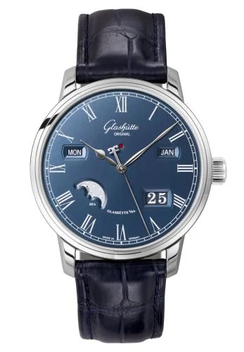 Senator Perpetual Calendar Stainless Steel / Blue / Alligator / Folding