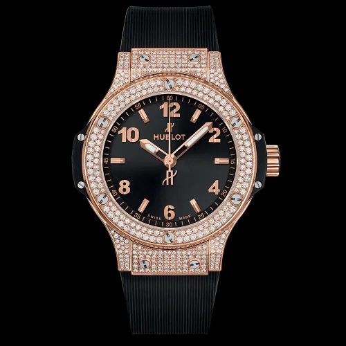 Big Bang 38 Quartz Red Gold - Pavé / Black / Rubber