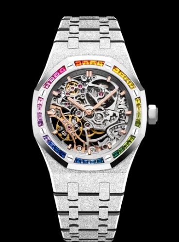 Royal Oak 37 Double Balance Wheel Openworked Frosted White Gold / Rainbow