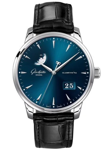 Senator Excellence Panorama Date Moonphase Stainless Steel / Blue / Alligator - Folding