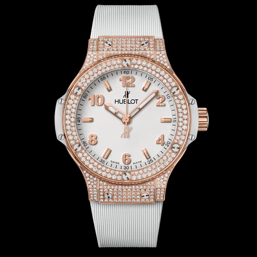 Big Bang 38 Quartz Red Gold - Pavé / White / Rubber