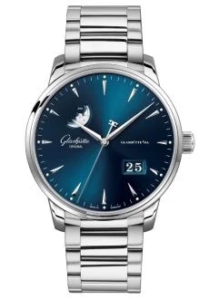 Senator Excellence Panorama Date Moonphase Stainless Steel / Blue / Bracelet